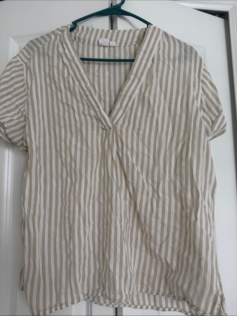GAP Beige and White Striped V-Neck Blouse